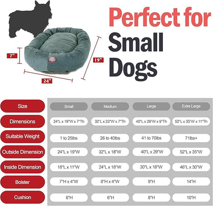 Majestic Pet 24 Inch Micro Velvet Calming Dog Bed Washable – Cozy Soft Round Dog Bed with Spine for Head Support - Fluffy Donut Puppy Mat 24x19x7 (inch) Small – Azure (2025)
