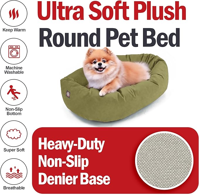 Majestic Pet 24 Inch Suede Calming Dog Bed Washable – Cozy Soft Round Dog Bed with Spine Support for Dogs to Rest Their Head - Fluffy Donut Dog Bed 24x19x7 (Inch) - Round Pet Bed Small – Sage (2025)