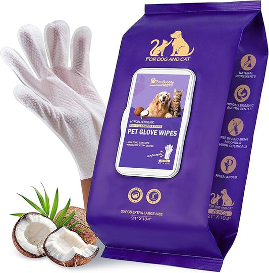 Pet Wipes, Cleaning Glove Wipes for Dogs & Cats Hypoallergenic, Lick-Safe, Full-Body Grooming & Deodorizing Wipes for Daily Care, Home & Outdoor Use (20 Counts)