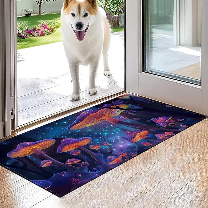 Mushroom Indoor Door Mat,Magic Plant Floor Doormat,17x29.5in,Non Woven Non Slip Rubber Backing Moon and Star Rug for Porch Insider,Bedroom,Kitchen,Doormats Gifts,Rv Camper Decor
