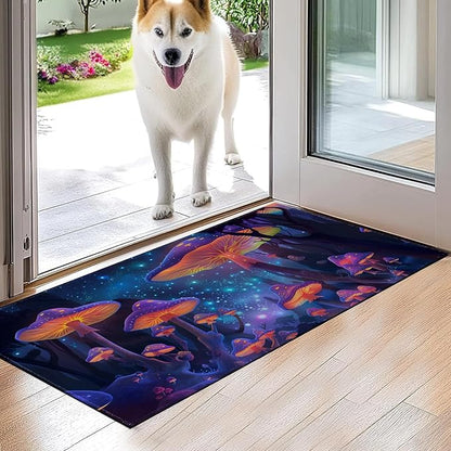 Mushroom Indoor Door Mat,Magic Plant Floor Doormat,17x29.5in,Non Woven Non Slip Rubber Backing Moon and Star Rug for Porch Insider,Bedroom,Kitchen,Doormats Gifts,Rv Camper Decor