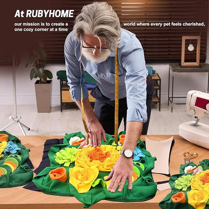 Rabbit Foraging Mat, Interactive Feed Game for Boredom, Small Pet Bunny Puzzle Toys, RUBYHOME 20" x 20" Snuffle Pad Bed Feeding Mat Rabbit Toys for Bunny Guinea Pigs Hamster Ferrets Chinchillas
