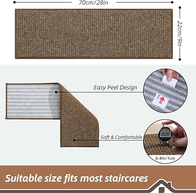 BEQHAUSE Stair Treads for Wooden Steps 28inX9in, Carpet Stair Treads Non Slip Indoor, Machine Washable Stair Runners for Kids Elders and Pets, Carpet for Stair Rugs Mat, TPE Backing, 4pcs, Brown