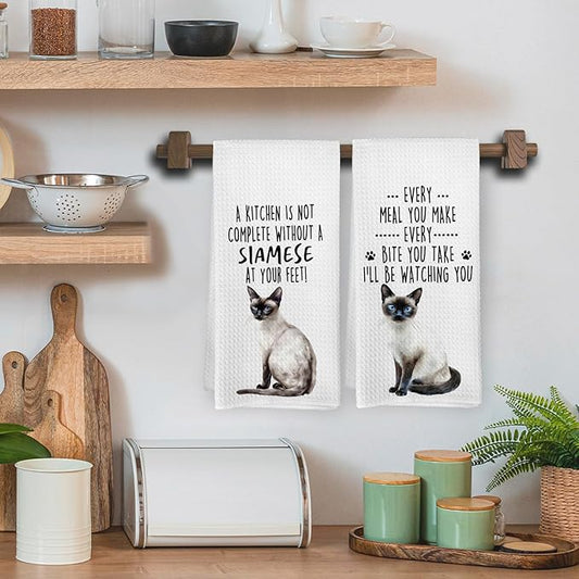 Funny Siamese Cat Kitchen Towels, Siamese Cat Mom Lady Lovers Gifts for Women Hand Towels, Gifts for Pet Lovers Dishcloths Dish Towel for Kitchen 16x24 Inches Set of 2