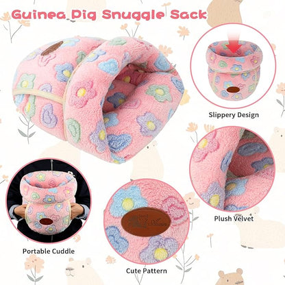 YUEPET Guinea Pig Bed Cuddle Cave Warm Fleece Cozy House Bedding Sleeping Cushion Cage Nest for Small Animal Squirrel Chinchilla Hedgehog Cage Accessories(Pink Flower