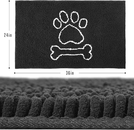 AROGAN Doormat Dog Chenille Doormats Indoor Entrance Black, Pet Indoor Door Mats Washable for Mud Entry Busy Area Dogs Muddy Pawprints 24x36 Inch