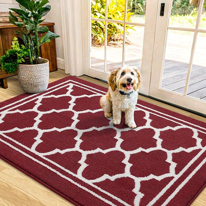 Buganda Indoor Door Mat, Dirt-Resistant and Absorbent Doormat, Anti-Slip, Low Profile Floor Mats for Inside Entryway, Front, and Back Door Entrance (48x32 Inches, Burgundy)