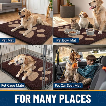 Smiry Dog Door Mat for Muddy Paws, Absorbs Moisture and Dirt, Low-Profile Entryway Mat with Non-Slip Backing, Entry Indoor Outdoor Doormat for Inside Floor (59x35 Inches, Brown, Paw)