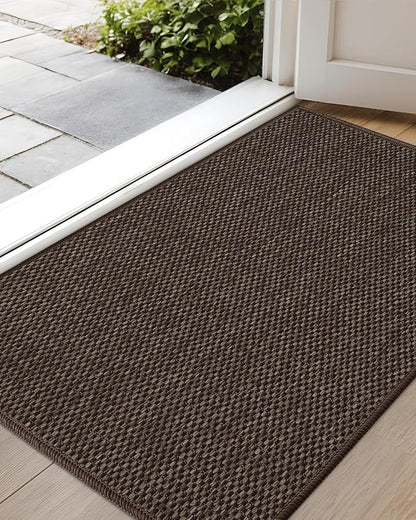 Color&Geometry Ultra-Thin Indoor Door Mat, 26"x47" Low-Profile Non-Slip Entryway Rug with Modern Geometric Texture, Washable Doormat for Entrance, Front Doors, Brown(Rolled-up NO Creases)