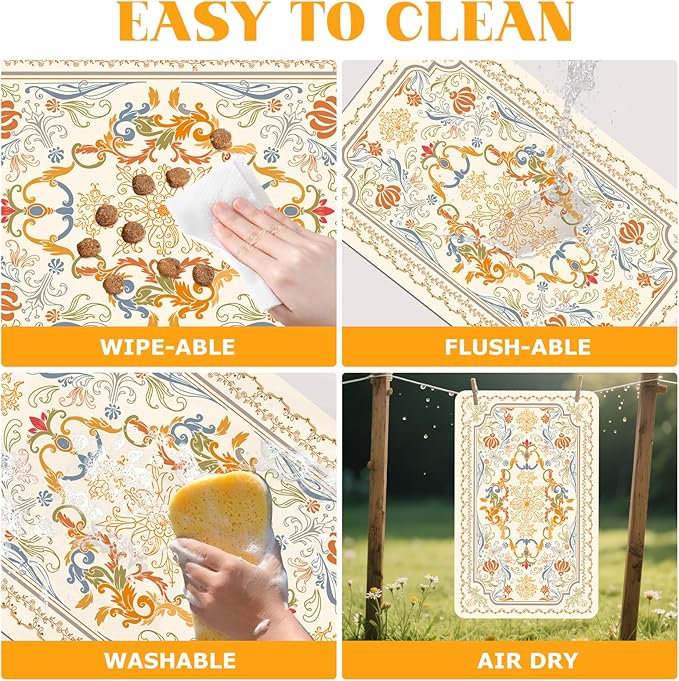 Dog Food Mat Absorbent,Pet Mat for Floors Waterproof Quick Dry Dog Bowl Mat for Food and Water No Stains Non Slip Cat Feeding Mat Pet Supplies 12"×20" Beige Persian Style