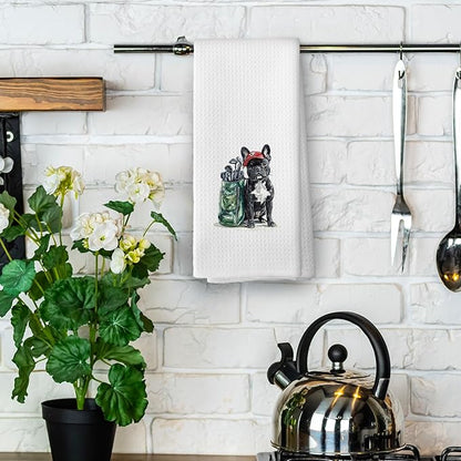 Golf Dog Kitchen Towels - French Bulldog Dish Towels, Sports Gifts, Pet Golf Club Decorative Absorbent Dishcloths Hand Towels for Kitchen Gym Spa Decor 16x24 Inches