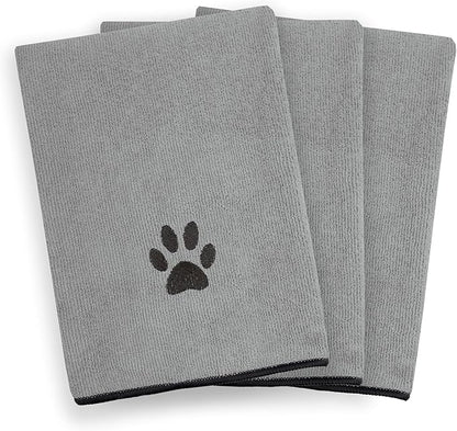 Ritz Premium Embroidered Microfiber Pet Towel (3-Pack), 18" x 28", Highly Absorbent, Fast-Drying, Long-Lasting, Super Soft 80% Polyester and 20% Polyamide Pet Cloth, Grey
