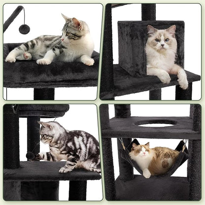 KAMABOKO Gothic Cat Tree, 73.6in Black Cat Tower with Coffin Bed, Big Tall Cat Condo with Sisal Scratching Posts, Scratching Ramp and Comfort Basket for Indoor Cats