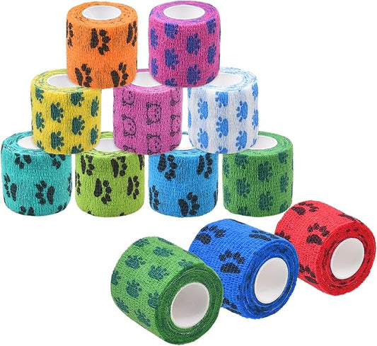 Eco-Fused Self-Adhering Bandage - Injury Wrap Tape for Pets, Dogs, Cats, Horses - Pack of 12 - Dog Bandages for Legs - Prevent Licking - Does not Stick to Hair - Elastic, Water Repellent, Breathable