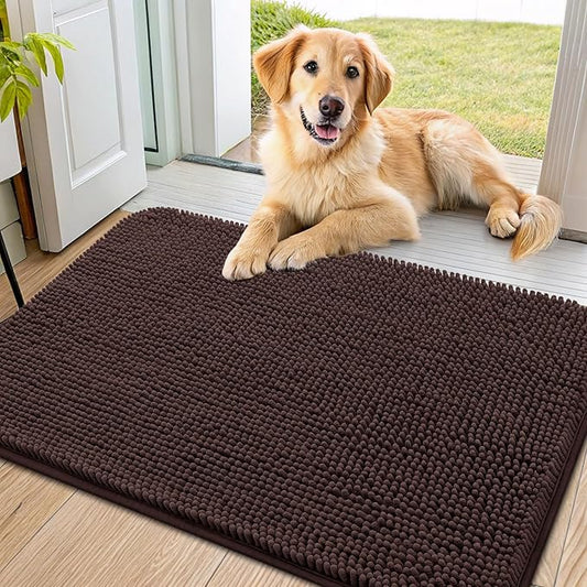 Smiry Dog Door Mat for Muddy Paws 40x24, Absorbs Moisture and Dirt Doormat, Non-Slip Washable Quick Dry Chenille Front Door Mat Indoor Entrance, Entryway Carpet for Inside Floor, Brown