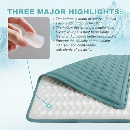 Newly Upgraded Dog Cooling Mat 34x23 in,Ice Breathable Fabric, Solid Silicone Honeycomb Heat Dissipation Structure, Long-Lasting Coolness Cooling Mat for Dogs(Q-Max>0.5) Washable& Non-Toxic
