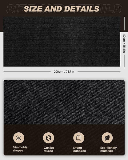 Cat Scratch Furniture Protector, Trimmable Self-Adhesive Carpet, DIY Climb Cat Scratcher Mat for Covering Cat Tower and Couch Protector from Cat Claws (78.7x15.8in Black)