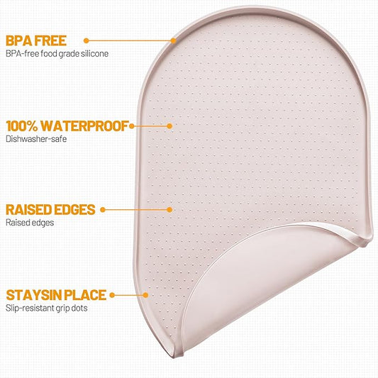Hubulk 100% Waterproof Silicone Pet Feeding Mat with Raised Edge for Food and Water, Dog Bowl Mats, Cat Bowls Placemat with High Lip Protects Floor for Cats and Dogs (White Sand, 16" L x 10" W)