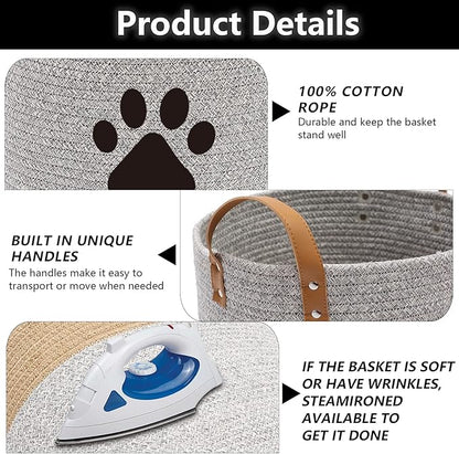 Cotton dog toy basket storage, puppy toy basket, puppy bins, laundry basket blanket storage bin - Perfect for organizing pet toys, blankets, leashes, pee mats and diapers - Graykhaki