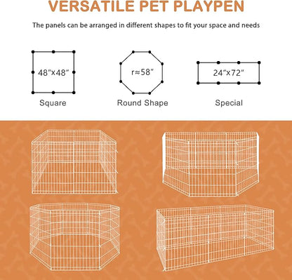 Pet Dog Playpen 24/30/36/42/48 Inch Metal Portable Dog Exercise Pen Indoor Outdoor Folding Yard Puppy Dog Fence for Small Medium Large Dogs 8 Panel
