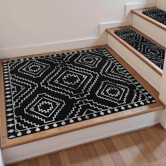 OJIA Stair Treads Non-Slip Matching Mat for Wooden Steps, Square Capet Stair Treads Rubber Backing Stair Runner Anti-Slip Stair Landing Mat 32x32 Inch Stair Rugs
