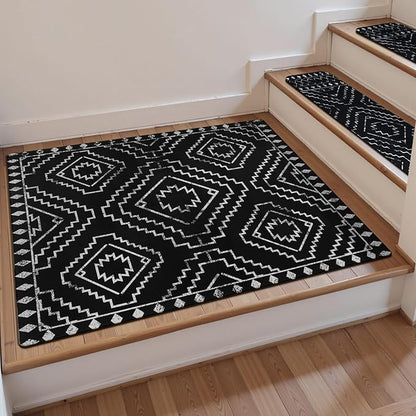 OJIA Stair Treads Non-Slip Matching Mat for Wooden Steps, Square Capet Stair Treads Rubber Backing Stair Runner Anti-Slip Stair Landing Mat 32x32 Inch Stair Rugs