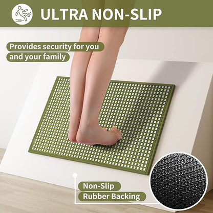 Kitchen Mats for Floor, Super Absorbent Kitchen Rugs Non Slip Washable, Rubber Backing Soft Chenille Braided Kitchen Runner Rug Standing Mat Sink Mat, Easy to Clean, Green 17"x30"