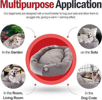 Majestic Pet 24 Inch Micro Velvet Calming Dog Bed Washable – Cozy Soft Round Dog Bed with Spine for Head Support - Fluffy Donut Puppy Mat 24x19x7 (inch) Small - Vintage (2025)