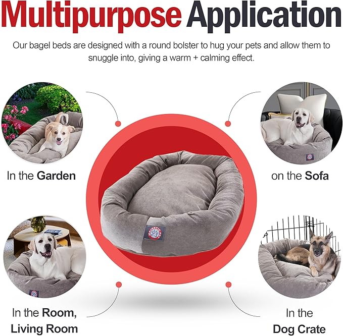 Majestic Pet 24 Inch Micro Velvet Calming Dog Bed Washable – Cozy Soft Round Dog Bed with Spine for Head Support - Fluffy Donut Puppy Mat 24x19x7 (inch) Small - Vintage