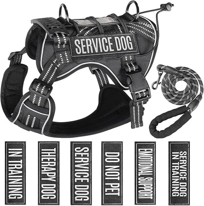 Service Dog Tactical Vest Harness and Leash Set Medium Sized Dog Emotional Support- Tactical Dog Harness Training Collar with Name (Black, S)