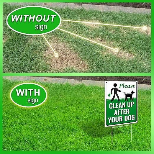 Signs Authority 2-Pack Pick Up After Your Dog Sign with Metal H-Stake - Weatherproof Clean Up After Your Dog Notice for Yard - Double-Sided No Poop Lawn Signs - 12x9-In