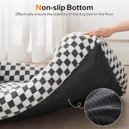 JOEJOY Dog Beds for Small Dogs -Cute Cat Beds for Indoor Cats Calming Pet Beds, Rectangle Orthopedic Cuddle Puppy Bed with Jacquard Shaggy Plush & Anti Slip Bottom, 20x19x6inches, Grey