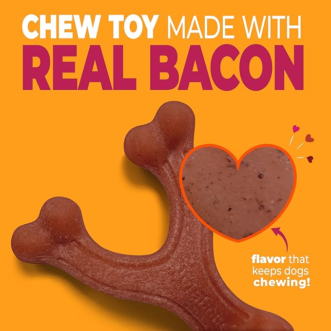 Nylabone Wishbone Strong Chew Toy for Dogs Made with Real Bacon, Durable Dog Chew Bones for Aggressive Chewers, Long-Lasting Flavor Keeps Dogs Busy, Small Dog Toys - Up to 25 lbs, 1 Count