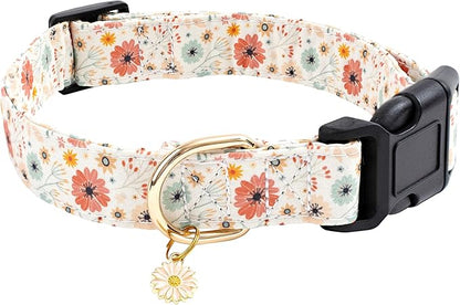 Faygarsle Cotton Designer Dogs Collar Cute Flower Dog Collars for Girl Female Small Medium Large Dogs with Flower Charms M
