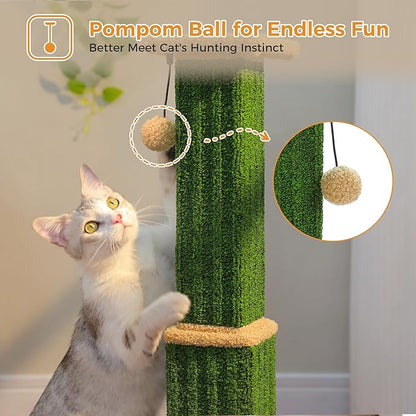 PAWZ Road Carpet Cat Scratching Post 32” Tall Scratching Post for Indoor Cats Adults Ultimate Scratch Post with Carpet, Large Base and Removable Dangling Ball- Green