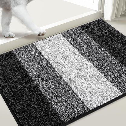 Smiry Dog Door Mat for Muddy Paws, Absorbs Moisture and Dirt, Low-Profile Entryway Mat with Non-Slip Backing, Entry Indoor Outdoor Doormat for Inside Floor (48x32 Inches, Black, Striped)