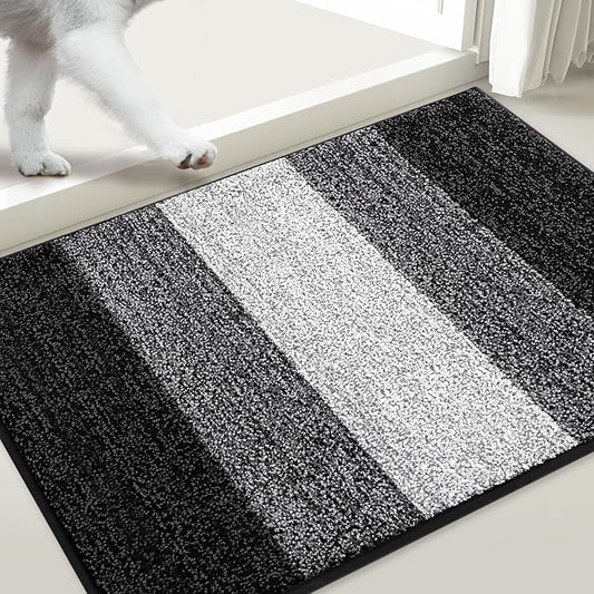 Smiry Dog Door Mat for Muddy Paws, Absorbs Moisture and Dirt, Low-Profile Entryway Mat with Non-Slip Backing, Entry Indoor Outdoor Doormat for Inside Floor (48x32 Inches, Black, Striped)