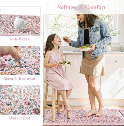 Collive Kitchen Mats Cushioned Anti Fatigue, Waterproof Kitchen Floor Mat Non Slip Desk Rugs Comfort Standing Rug for Sink, Office, Laundry, Home Decor, Pink