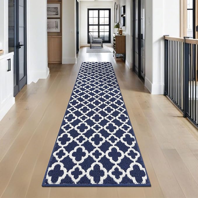 U'Artlines Long Runner Rug for Hallway 2×10feet Non Slip Kitchen Floor Carpet Runners Blue Geometric Pattern Machine Washable Area Rug for Entryway Bathroom