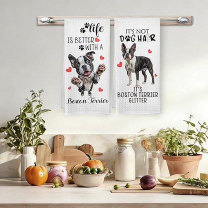 Boston Terrier Gifts Kitchen Towels Set of 2, Funny Dog Hand Towels for Bathroom Kitchen Decor, Boston Terrier Gifts for Women Dog Owners, Gift forDog Lovers Dishcloths Dish Towel 16X24 Inches