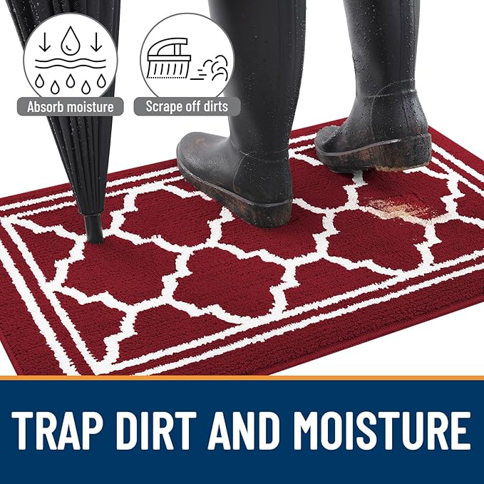 Buganda Indoor Door Mat, Dirt-Resistant and Absorbent Doormat, Anti-Slip, Low Profile Floor Mats for Inside Entryway, Front, and Back Door Entrance (36x24 Inches, Burgundy)