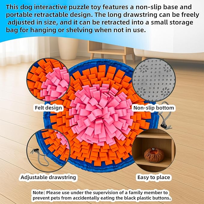 Snuffle Mat for Dogs, Large Dog Snuffle Mat 19'' x 19'' Enrichment Interactive Dog Puzzle Toys for Cats Dogs Encourage Natural Foraging Skills and Olfactory Training Stress Relievers Orange-Pink