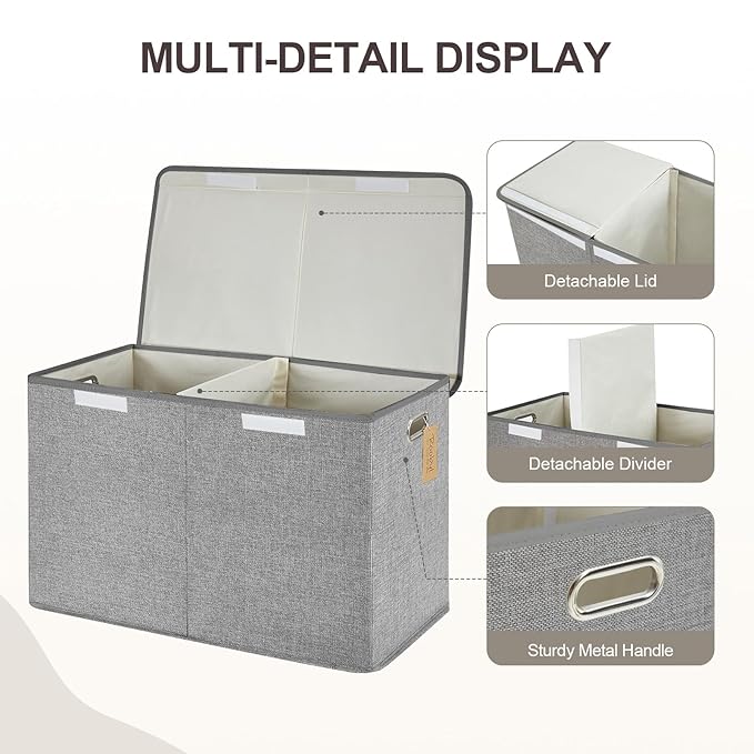Large Toy Storage Box with Lid, Collapsible Toys Storage Organizer Bins with Dividers and Handles, Storage Chest Bin for Kids, Boys, Girls, Nursery 25"x13" x16" (Gray)