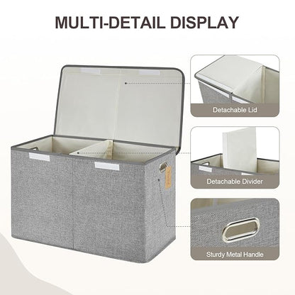 Large Toy Storage Box with Lid, Collapsible Toys Storage Organizer Bins with Dividers and Handles, Storage Chest Bin for Kids, Boys, Girls, Nursery 25"x13" x16" (Gray)