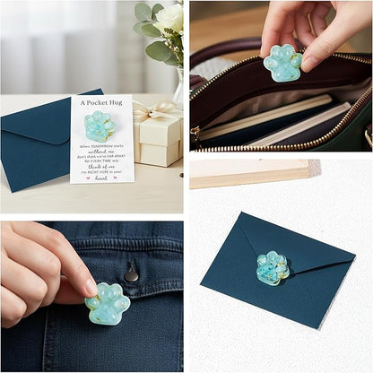 Loss of Pet Sympathy Gift - Blue Crystal Mini Paw Pocket Hug with Memorial Card Envelope Remembrance Bereavement Gift for Loss of Dog Cat Sympathy Favor Adult Pet Lover Stress Relief Supply