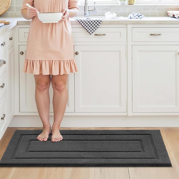 GRANNY SAYS Kitchen Mats for Floor Resist Dirt Kitchen Rugs Non Slip Washable, Long Rug Runner for Sink Laundry Thick Durable Polypropylene Comfort Standing, 47" x 20", Charcoal Grey