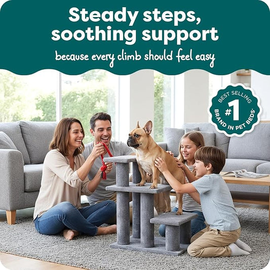 Furhaven Steady Paws Multi-Step Pet Stairs for High Beds & Sofas - Gray, 3-Step