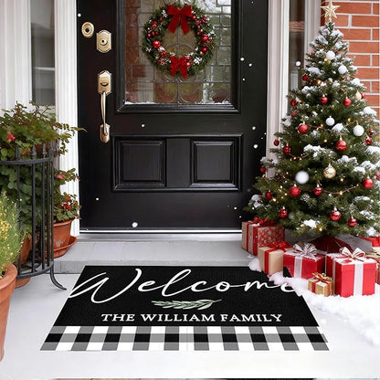 Custom Doormat with Family Name Sample Personalized Entryway Door Mat Front Door Mat for Outdoor Decor Entrance Mat Customised Rug Christmas Housewarming Gift with Anti-Slip Backing