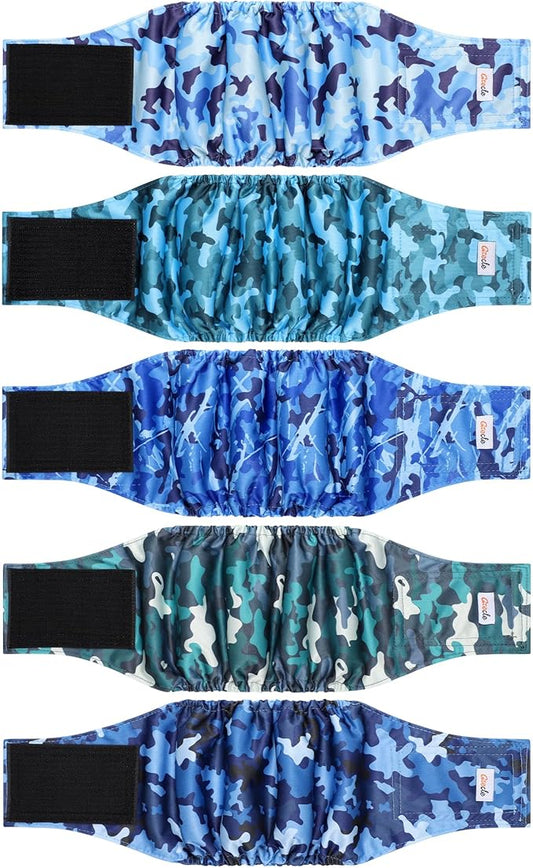 5 Pack Dog Diapers Male Reusable, Premium Belly Bands for Dogs, High Absorbing Male Dog Pee Wraps for Doggie in Incontinence or Excitable Urination Camouflage Pattern XL