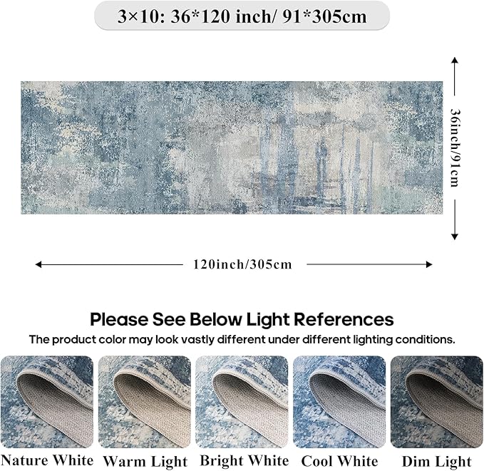 3x10 Extra Long Runner Rug Non-Slip Washable - Abstract Modern Indoor Hallway Carpet for Long Entryways, Kitchen, Bedroom - Soft Thin Low Pile Floor Runners for High Traffic Areas 3x10 Blue